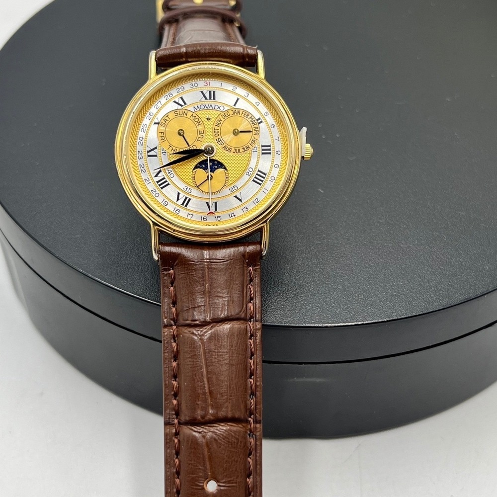 Movado Vintage Triple Calendar Moonphase Quartz Watch 87-03-662 Swiss Made 34mn
